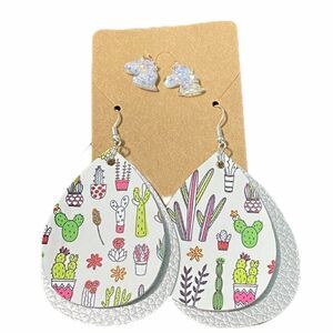 Unicorn Studs Succulent Plant Dangle Earrings Foil‎